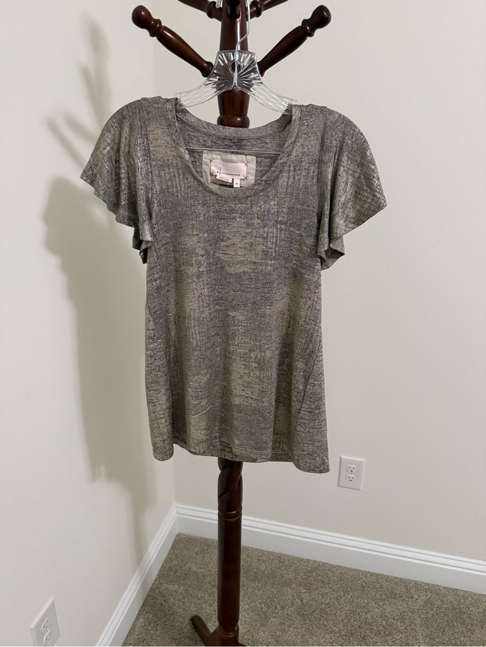 Anthropologie Heathered gray/silver  Flutter Sleeve Scoop Neck Tee
